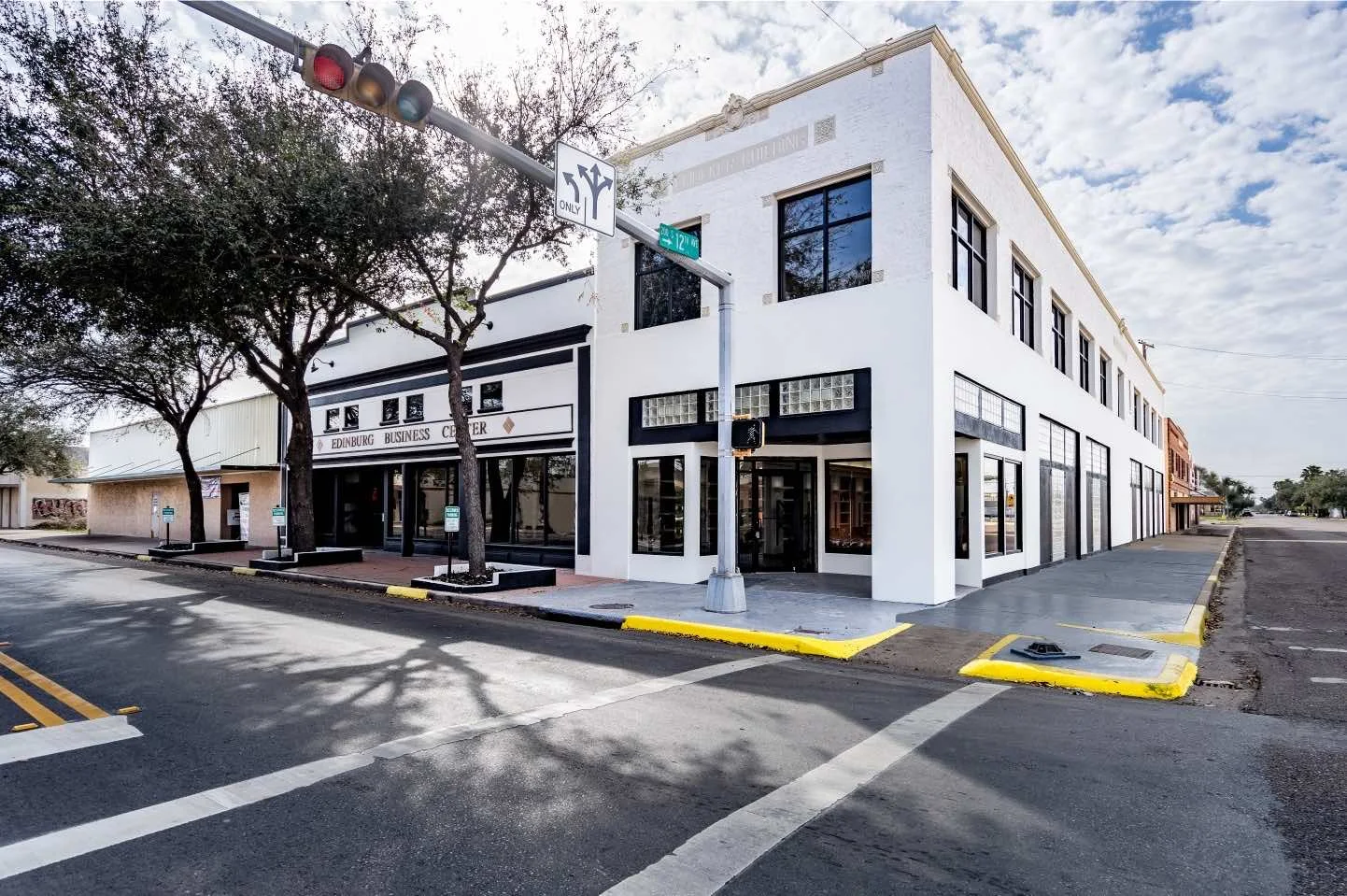 Society 204’s white historic corner building in Downtown Edinburg